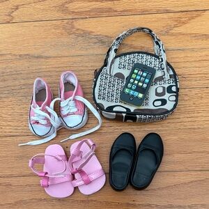 American Girl Pink and Black Shoe Set with Accessories